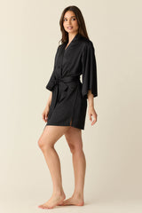 Adriana Luxe Satin Short Kimono in Black