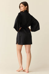 Adriana Luxe Satin Short Kimono in Black
