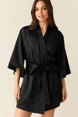Adriana Luxe Satin Short Kimono in Black