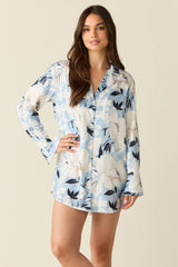 Daniela Luxe Satin Boyfriend Shirt in Gardenia