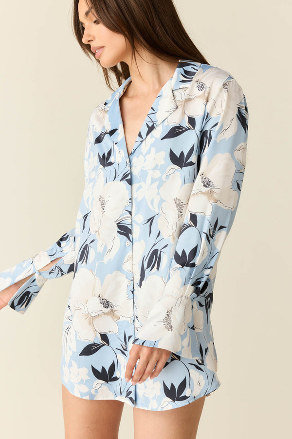 Daniela Luxe Satin Boyfriend Shirt in Gardenia