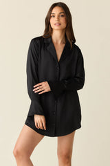 Daniela Luxe Satin Boyfriend Shirt in Black