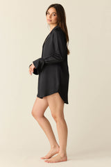 Daniela Luxe Satin Boyfriend Shirt in Black