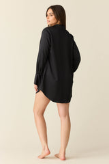 Daniela Luxe Satin Boyfriend Shirt in Black