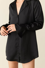 Daniela Luxe Satin Boyfriend Shirt in Black