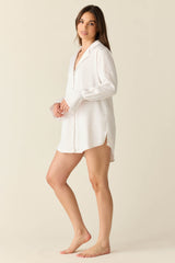 Daniela Luxe Satin Boyfriend Shirt in Blanc