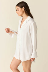 Daniela Luxe Satin Boyfriend Shirt in Blanc