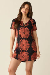 Nikki Summer Jersey Henley Dress in Desert Bloom