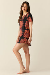 Nikki Summer Jersey Henley Dress in Desert Bloom
