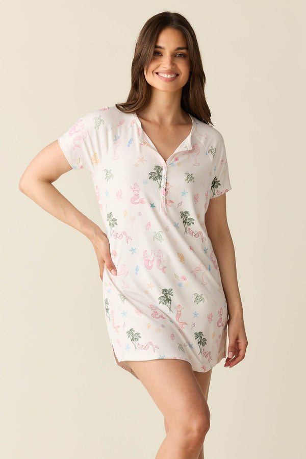 Nikki Summer Jersey Henley Dress in Mermaids