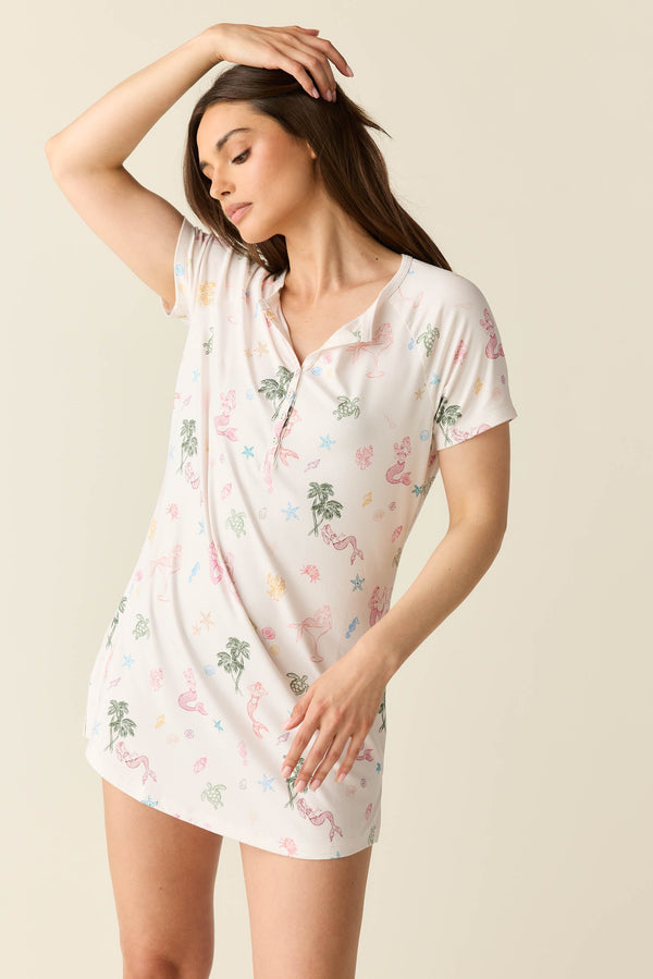 Nikki Summer Jersey Henley Dress in Mermaids