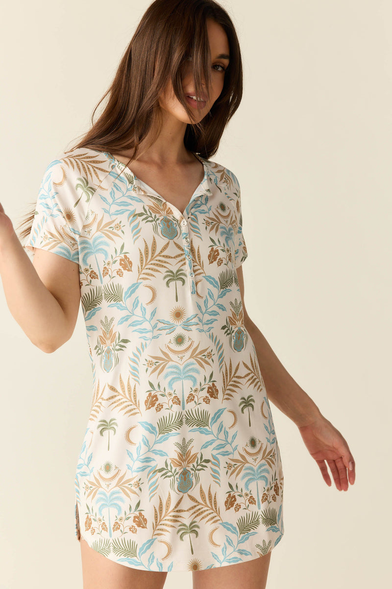 Nikki Summer Jersey Henley Dress in Oasis