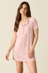 Nikki Summer Jersey Henley Dress in Blush Stars