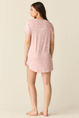 Nikki Summer Jersey Henley Dress in Blush Stars