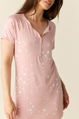 Nikki Summer Jersey Henley Dress in Blush Stars
