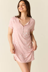 Nikki Summer Jersey Henley Dress in Blush Stars