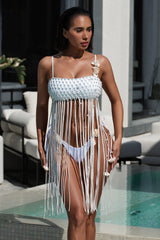 Fleur Fringe Cover Up Top White