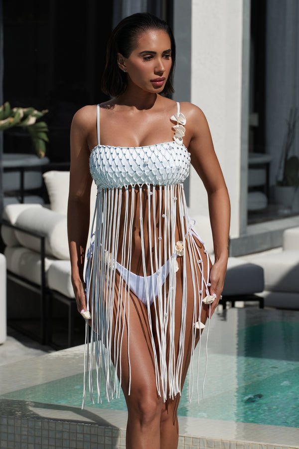 Fleur Fringe Cover Up Top White